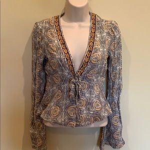 Free People bell sleeved blouse with front tie